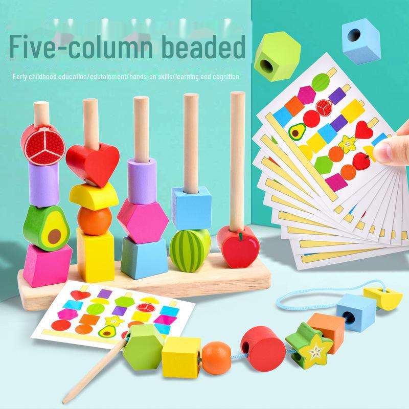 

Детский набор деревянных геометрических фигур Монтессори: Строительные блоки из бисера для распознавания форм и раннего образования.