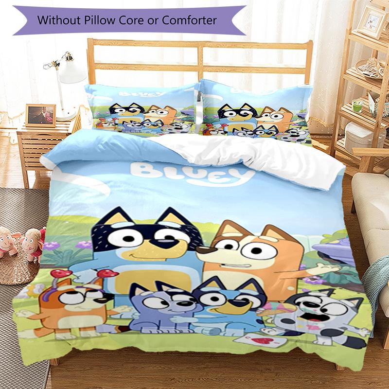 3pcs Bluey Bedding Set Duvet Cover Closure Includes 1 Duvet Cover & 2 Pillowcases, Soft and Comfortable for All Seasons.