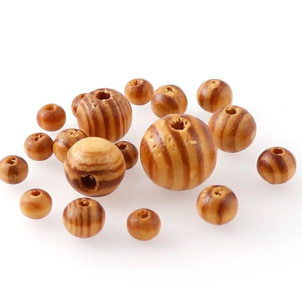 Brown Stripe Pine Wood Beads With Hole Round Balls Loose Spacer Beads for Jewelry Making DIY Bracelet Accessorie