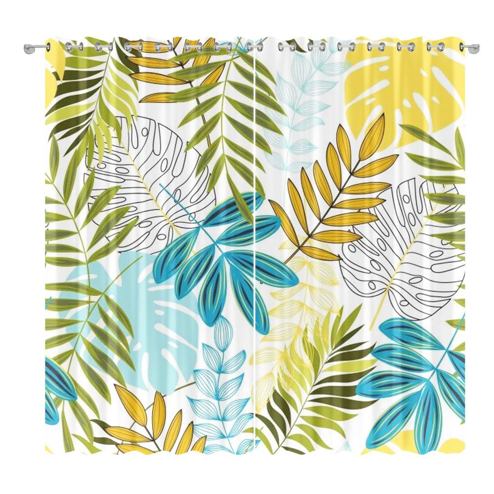 Green Plant Plantain Leaf Curtain Cloth Bedroom Living Room Balcony Blackout Curtain Office Hotel Thermal Insulation Curtain