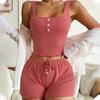 2026 Summer Solid Pajamas Set for Women Homewear Sexy Tank Crop Tops and Shorts 2 Pieces Short Pijamas Sleepwear Loungewear