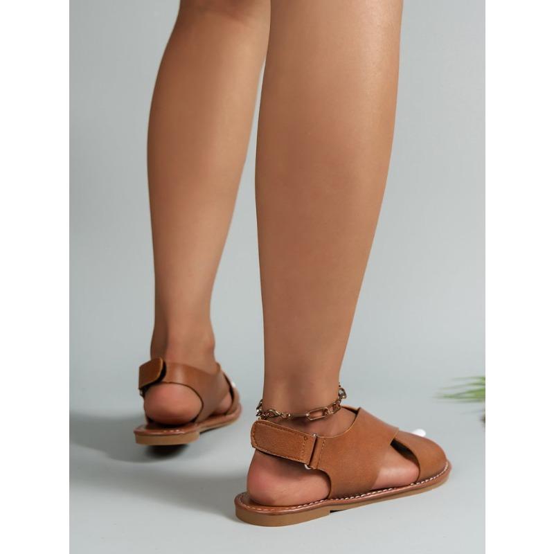 Women's Plus Size Cross Strap Flat Sandals Minimalist Retro Style Wide Strap Beach Slide Sandals