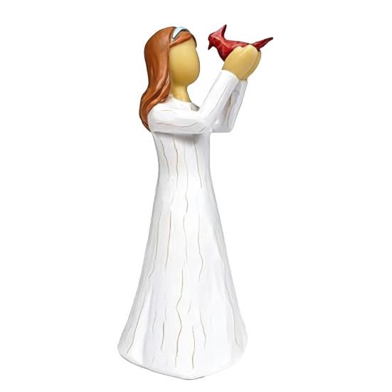 

Small Angel Figurine with Red Bird Hand-Painted Resin Guardian Angel Holding Bird Statue Sympathy Rememberance Gifts for Women Loss of Loved One
