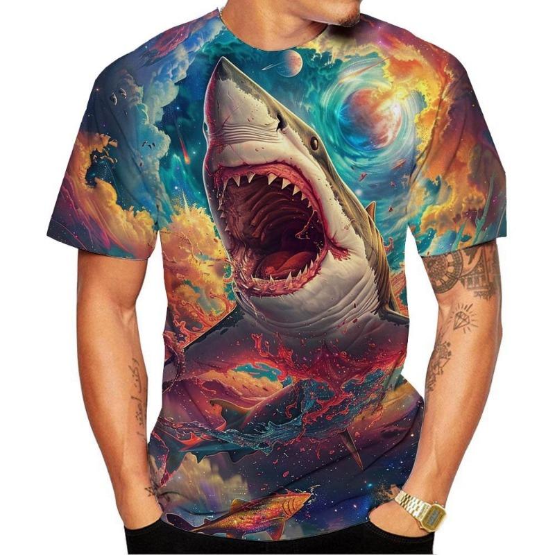 2026 Summer Fashion Men's and Women's Kids T Shirt 3D Print Shark Graphic T-shirt Funny