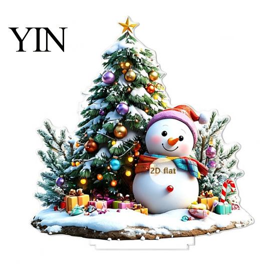 Seasonal Home Accents Christmas Village Houses Table Decoration, Snow Scene Patterns 2D Acrylic Santa Claus Hanging Decor Ornament, Decorative