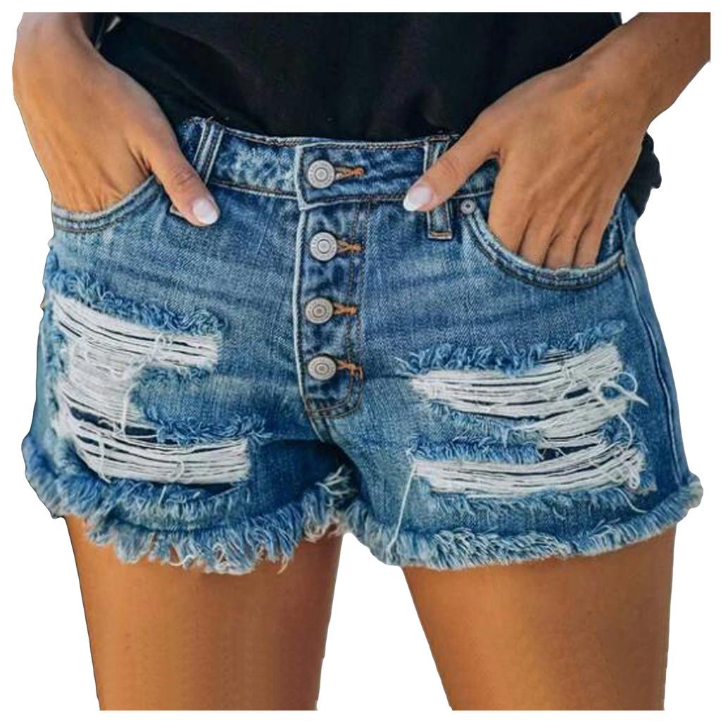Summer Fashion Women's Casual Denim Shorts Frayed Hem Ripped Jeans Hot Shorts