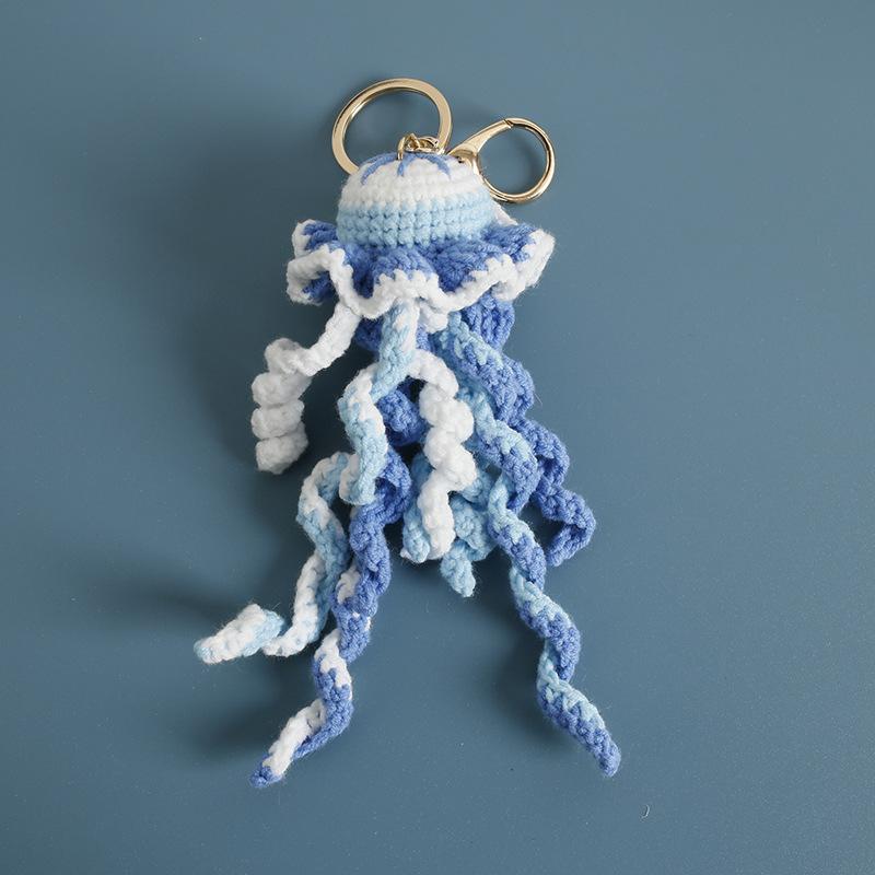 Handmaking Crochet Jellyfish Keychain Pendant Creative Ocean Series Crochet Keychain Knitted Cute Clown Fish Keyrings Wholesale