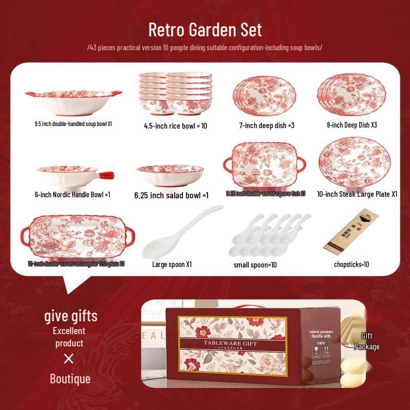 Hundun Retro Garden Ceramic Dinnerware Set