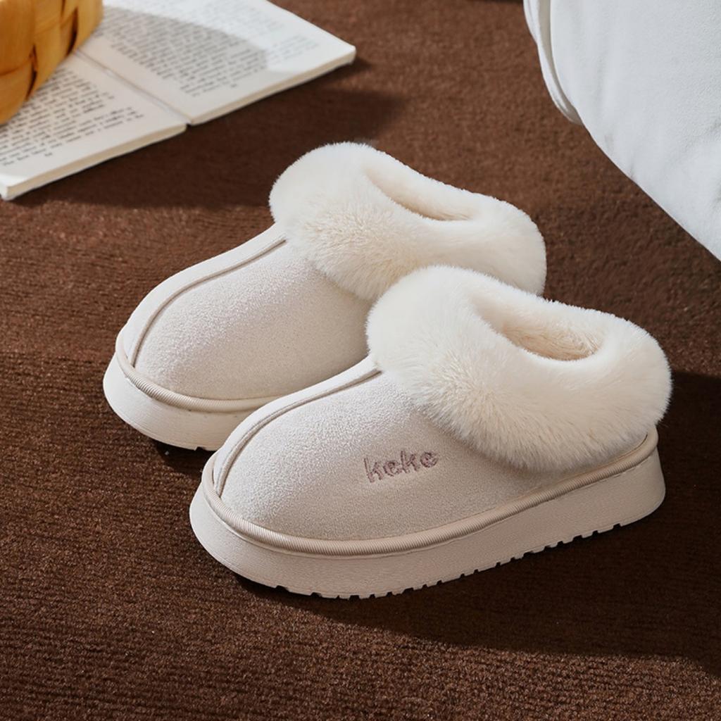 Winter Velvet Thickened Cotton Slippers for Women, Anti Slip and Warm for External Wear, Household Slippers for Indoor Use, Winter Cotton Slippers
