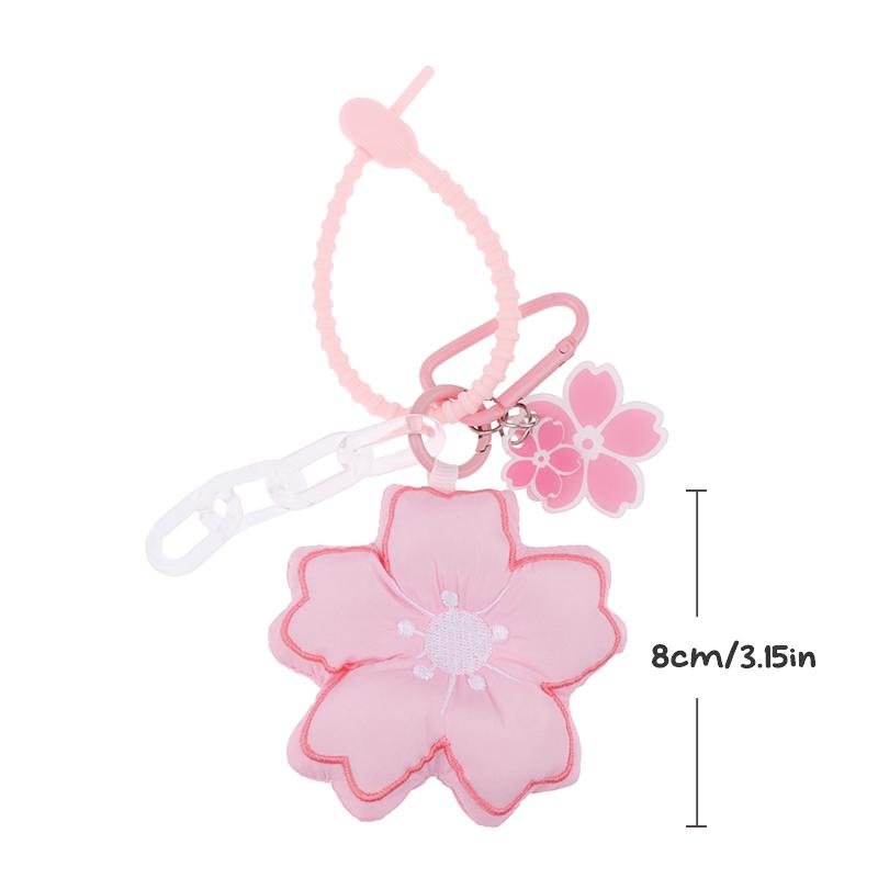 Pink Cherry Blossom Key Chain Fabric Sakura Pendant Cute Flower Key Ring Backpack Charms Car Decoration Bag Accessories