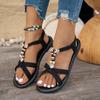 Fashion Pearl Flower Decor Bohemian Sandals Women Lightweight Flat Heels Casual Sandals Woman 2025 Summer Comfort Non Slip Beach Shoes