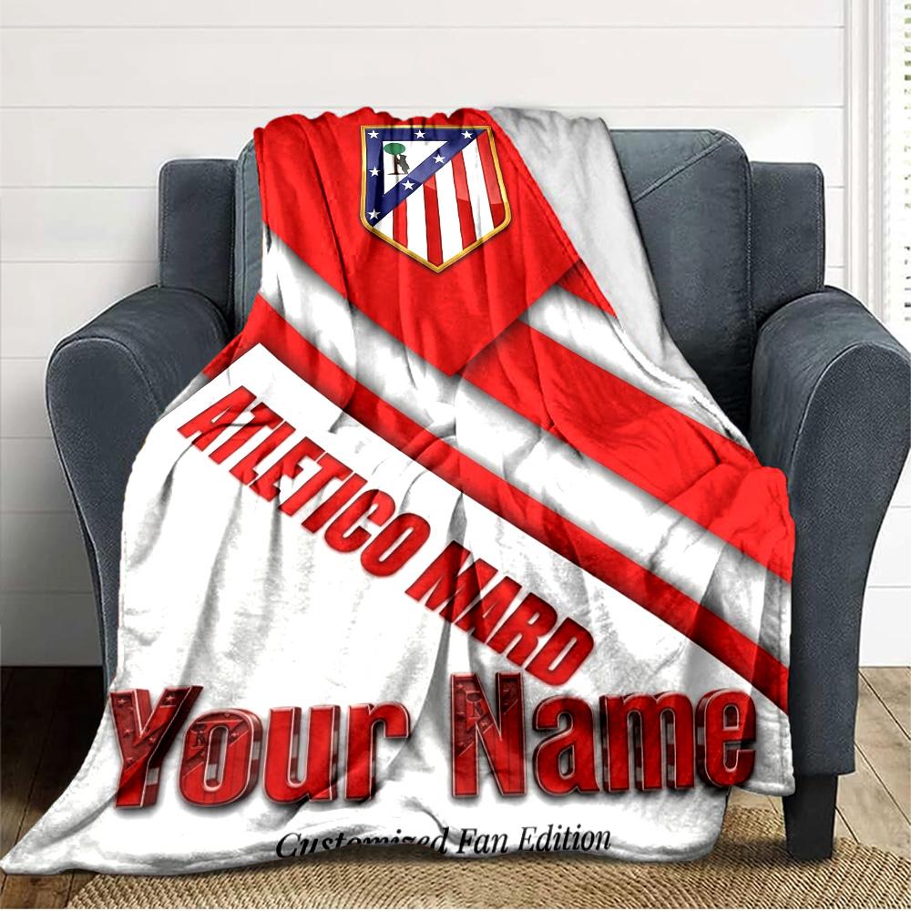 Name Custom Atletico Madrid Print Flannel Blanket High Quality Warm Comfortable Cover for All Seasons Perfect for Gifts Home Decor