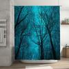 Blå Skog Duschdraperi Skogsnatur Träd Naturskön Bakgrund Turkos Badrumsinredning Vintage Rustik Heminredning Tvättbar Vattentät