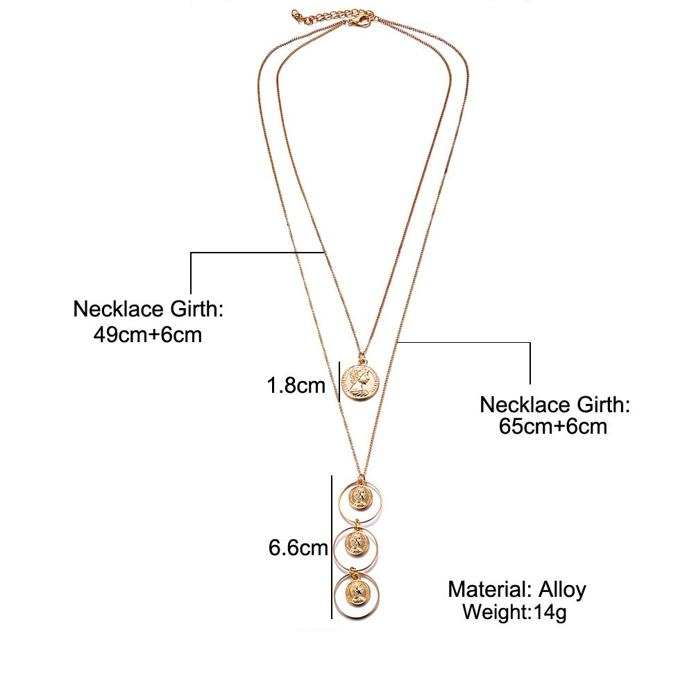 Fashion Multilayer Head Coins Pandent Necklace Sexy Boho Statement Double Deck Chain Women Jewelry