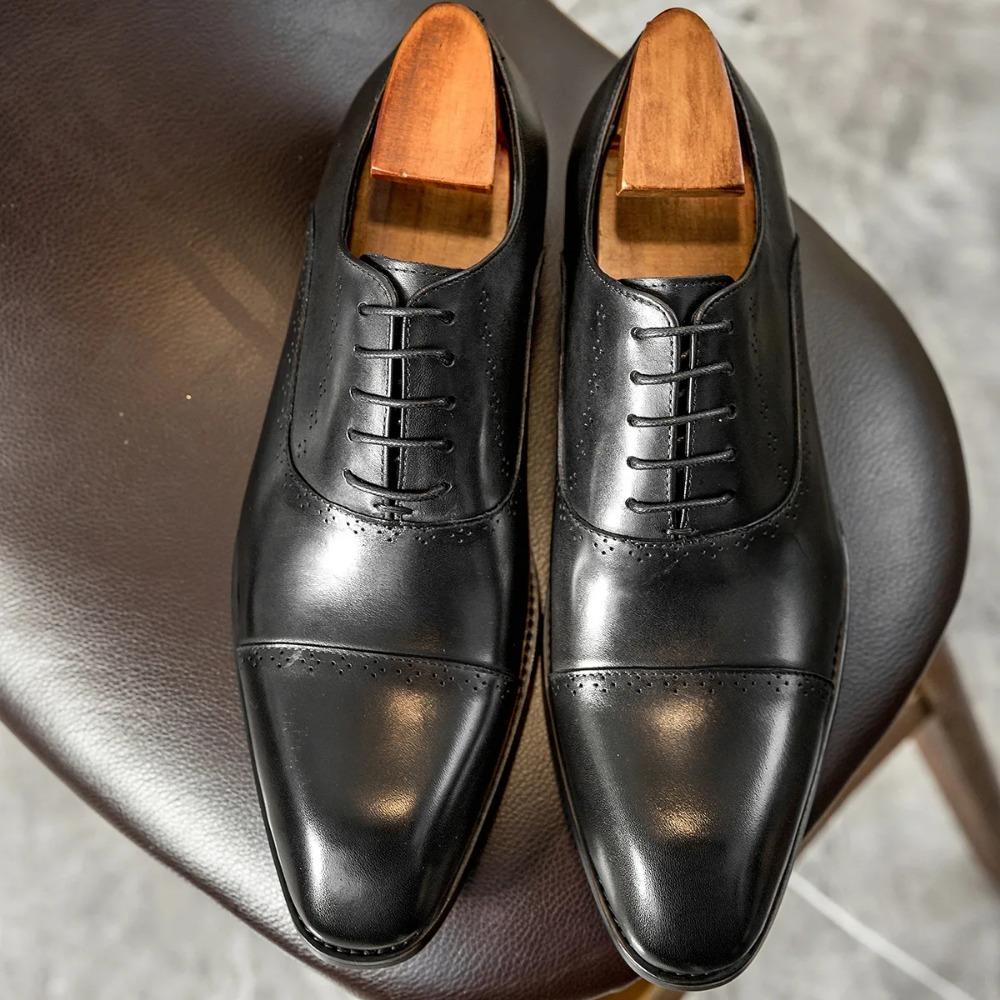 New Spring/Autumn Luxury Handmade Black/Red Carved Lace-up Genuine Leather Dress Flat Men Oxford Shoes