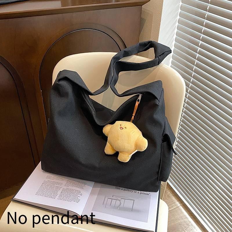 Модная холщовая сумка 2024 года в корейском стиле, вместительная, для школьниц, городская минималистичная сумка-тоут, литературная повседневная сумка через плечо чёрный