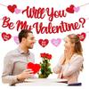 Will You Be My Valentine Banner Valentine Glitter Heart Garland Happy Valentine’s Day Party Decoration Glitter Red and Pink Be My Valentine