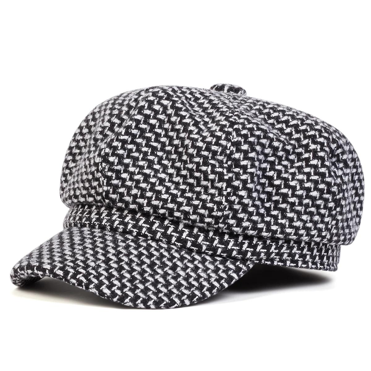 Unisex Tausend-Vögel-Gitter Persönlichkeit Schiebermütze Frühling Herbst Retro Barettmützen Wilde Lässige Hüte Achteckige Kappe gray