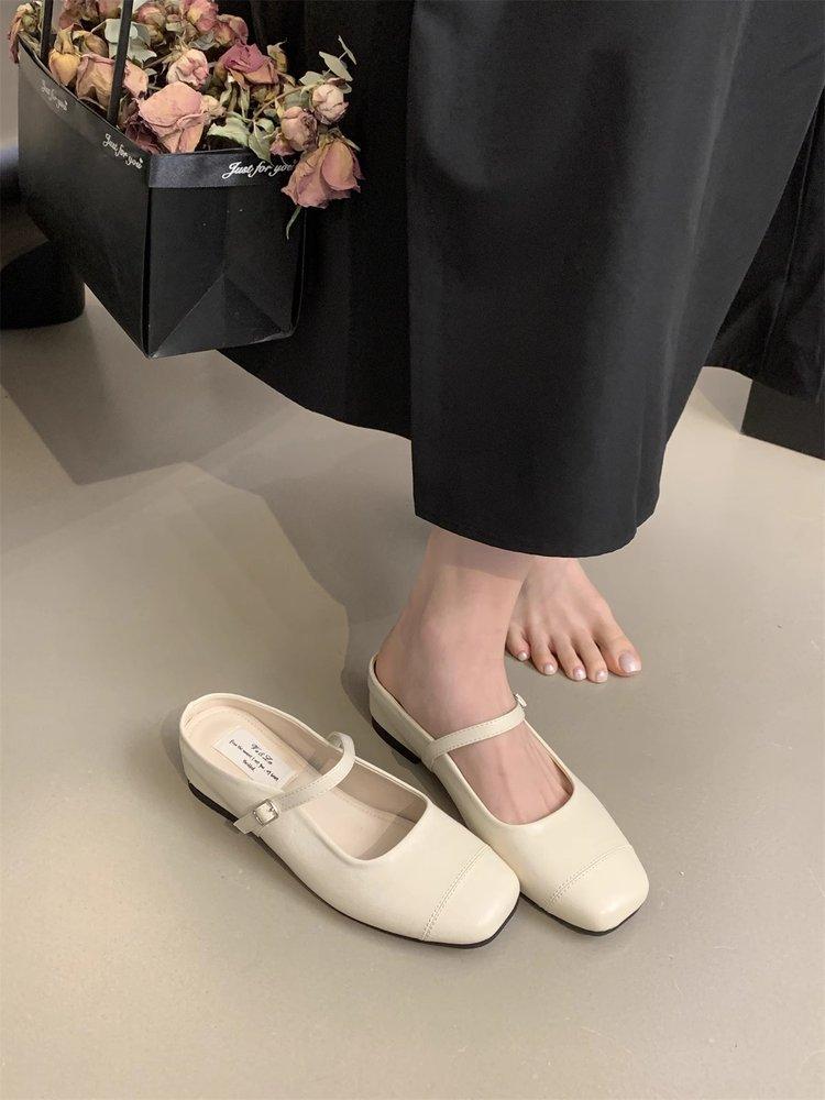 

Inner heightened platform silver single shoes bag head half slippers women wear summer French sandals fairy style Mary Jane shoes 39