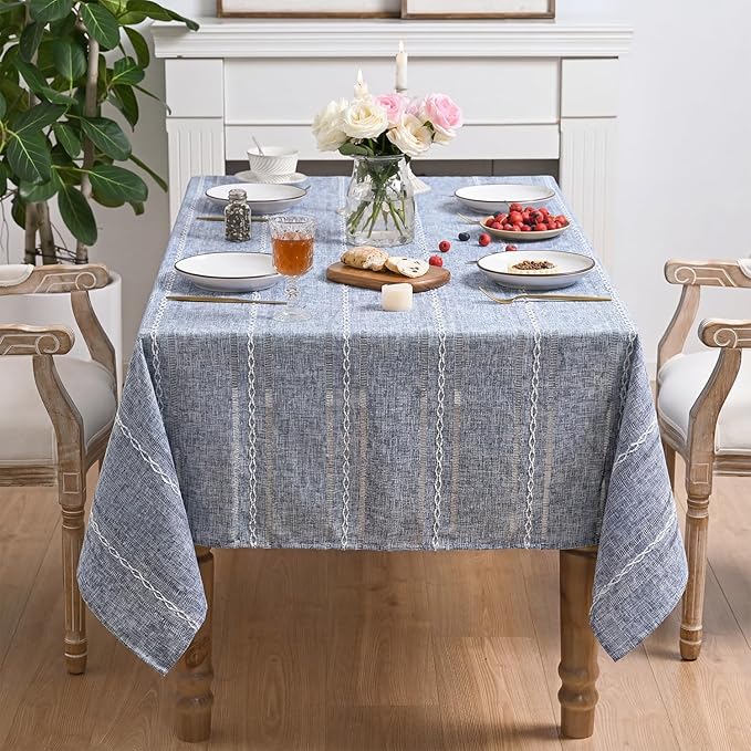 Katoenen Lijn Rustieke Boerderij Geborduurde Vierkante Tafelkleed Jacquard Stofdichte Tafelhoes voor Keuken Eettafel Blad Decoratie 140x160cm