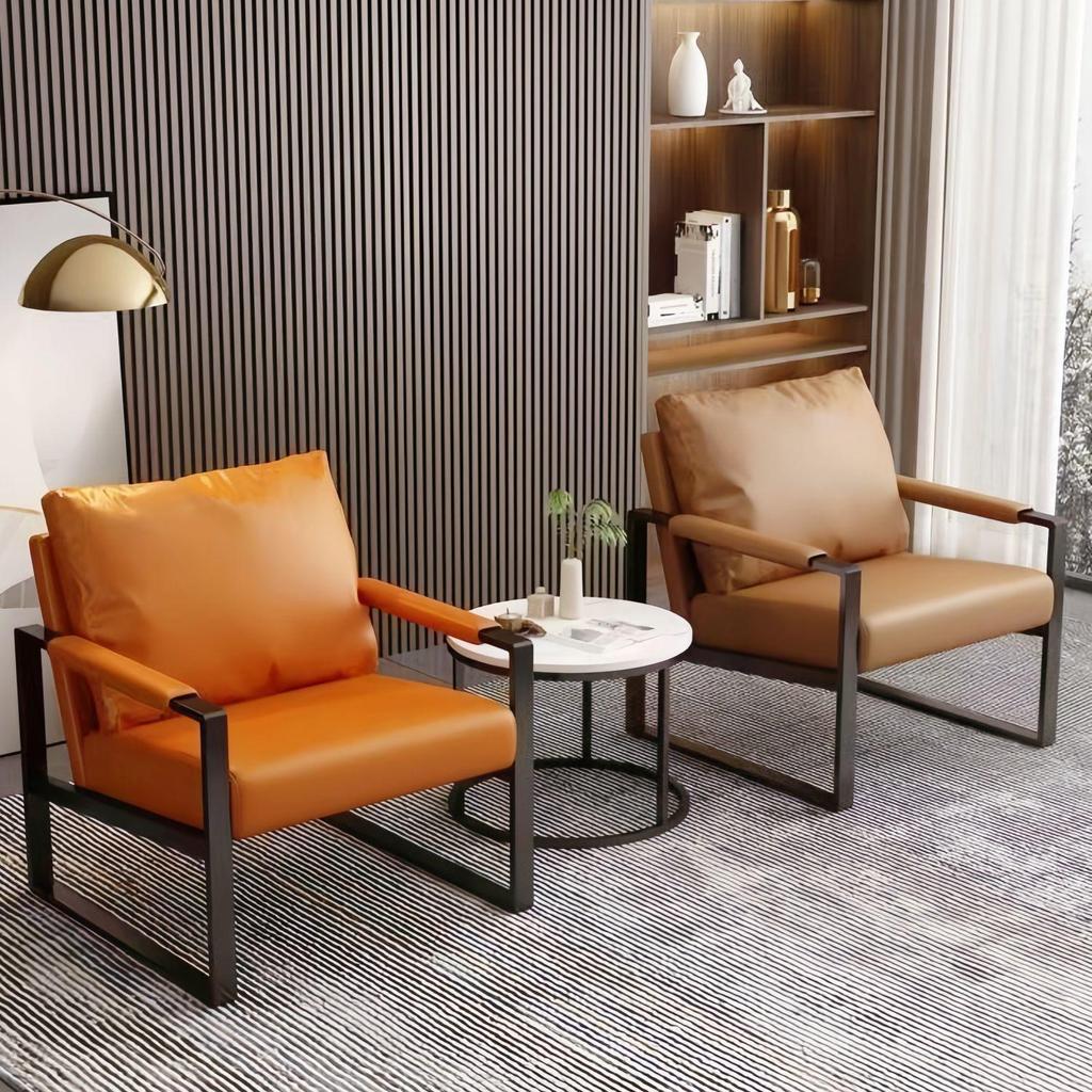 Compact Leather Wrought Iron Chair with Backrest for Home or Office