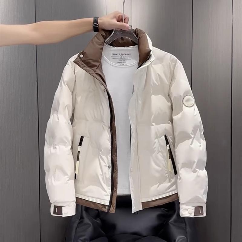 Autumn and winter new men's thickened stand-up collar down jacket color-blocking short Korean version of warm duck down fashion jacket