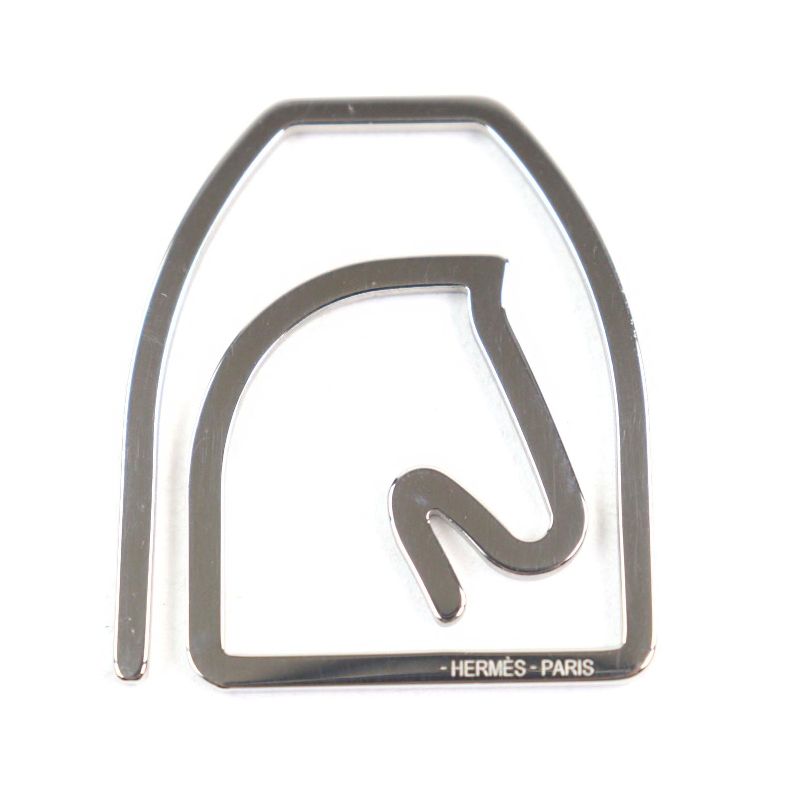 Great HERMES Money clip Equestre Horse logo engraved bill clip Silver mens Z4140 Used