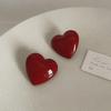 Retro Hong Kong Style Wine Red Heart Oil Painting Earrings - Sweet, Simple, and Fashionable.