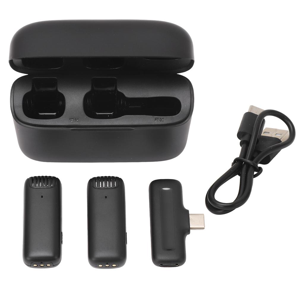 2 in 1 Wireless Microphone Lavalier Type Noise Reduction Microphone with Charging Case for Live Interviews