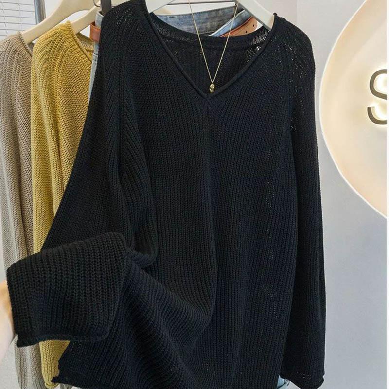 Sweater for Women Autumn Winter Thickened  Warm Knitted Stretchy Long Sleeve Oversize V-neck Tops