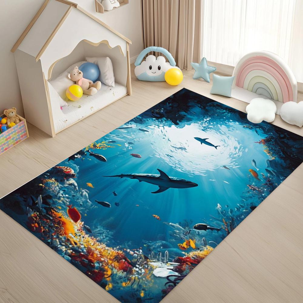 

Underwater Fish School Printed Carpet Whale Dolphin Print Entrance Doormat Living Room Carpet Bedroom Non Slip Soft Floor Mat 40x60cm
