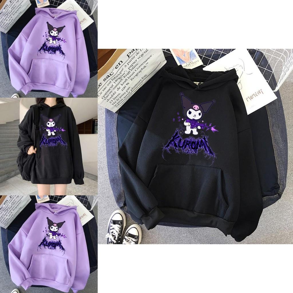 Kawaii Kuromi Hoodie With Grunge Gothic Punk Cartoon Print For Harajuku Fashion