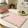 Quick-drying Kitchen Mat Diatomite Plaid Placemat with Wavy Edge, Heat Resistant Non-slip Table Pattern Mat, Absorbent Quick Drying for