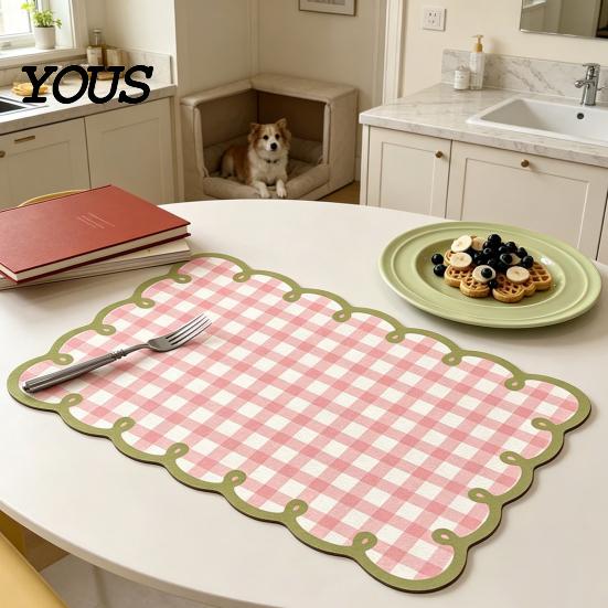 Quick-drying Kitchen Mat Diatomite Plaid Placemat with Wavy Edge, Heat Resistant Non-slip Table Pattern Mat, Absorbent Quick Drying for