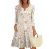 Women's Fashionable V-Neck Button Seven Part Cuff Pocket Floral Dress