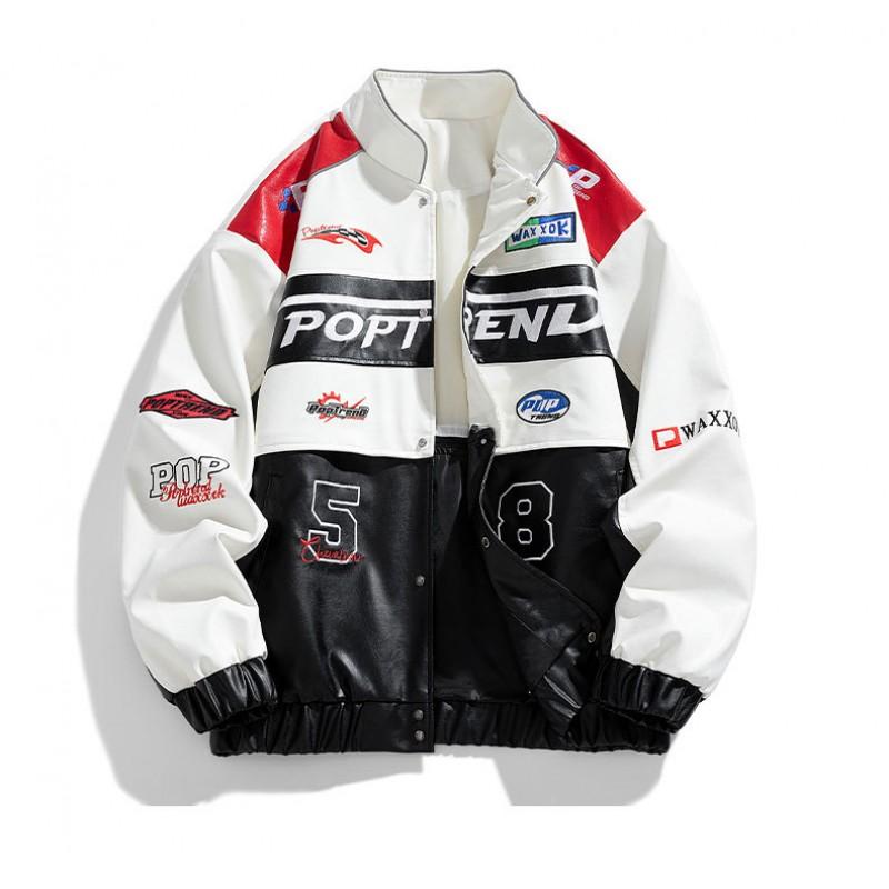 Removable Motorcycle Jacket Men Women Retro Americana Biker Style Oversized Zip-Up Riding Coat