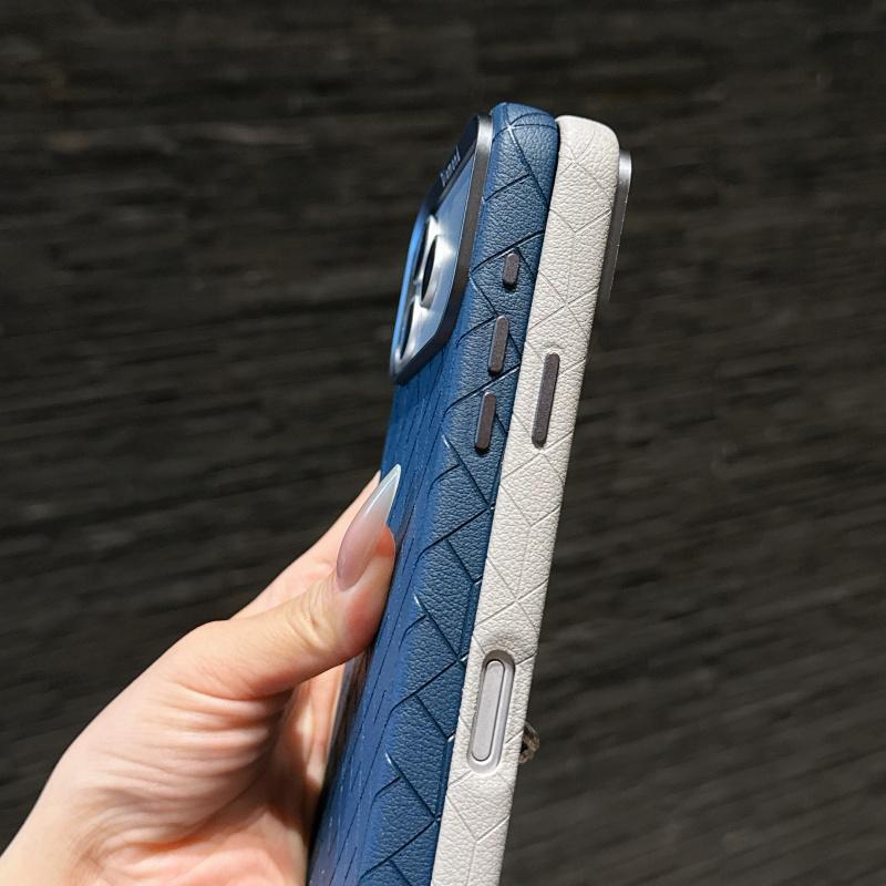 Diamond Grid PU Leather For Magsafe Case For iPhone 17 16 15 14 13 Pro Max Air Metal Lens Heightening Anti-drop Protector Cover