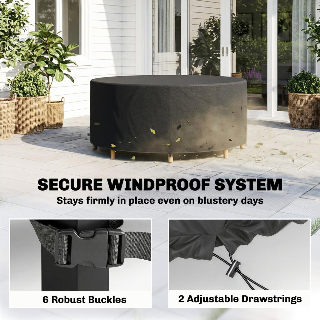 Round Garden Furniture Cover, Waterproof Garden Table Cover, 420D Heavy Duty Oxford for Outdoor, Dia.214 x 70 cm, Black