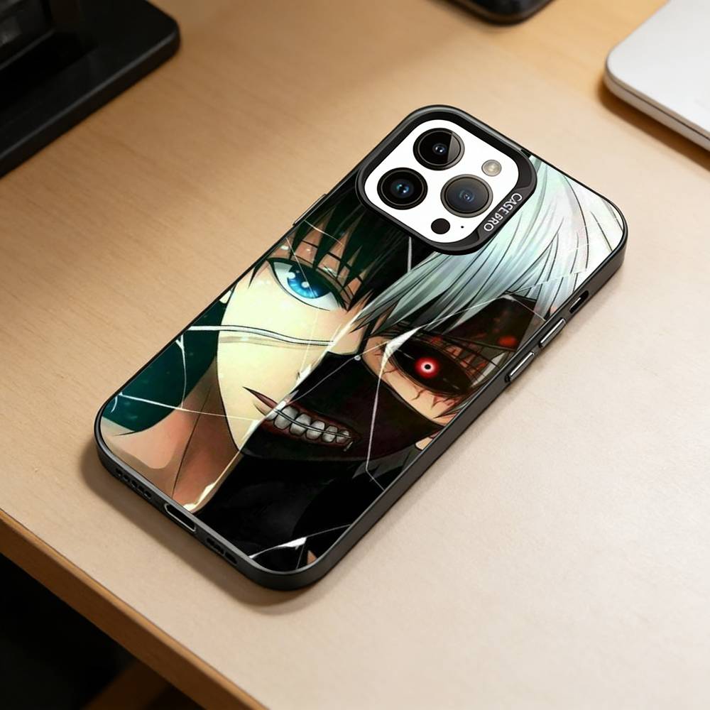 Amine T-Tokyo Ghoul Phone Case For iPhone 17,16,15,14,13,12,11 Plus,Pro Max,XS,Colored Silver Plated Inside Cover