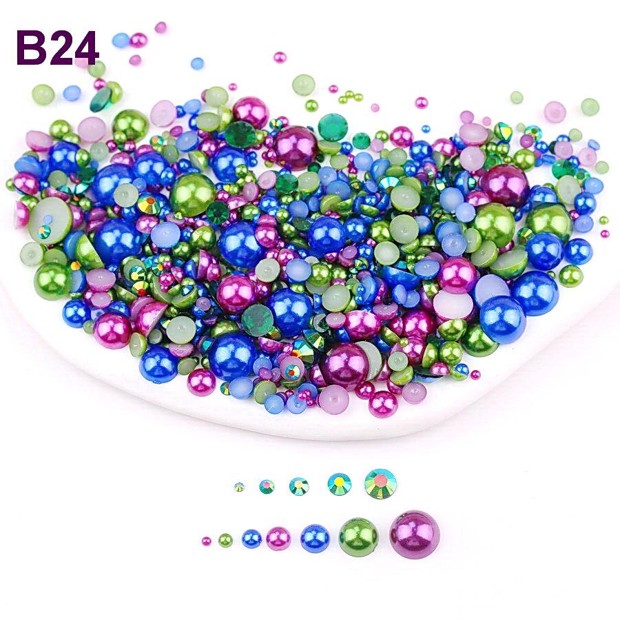 Mixed 2mm-10mm Half-Round AB Plated Resin Pearls - DIY Accessories