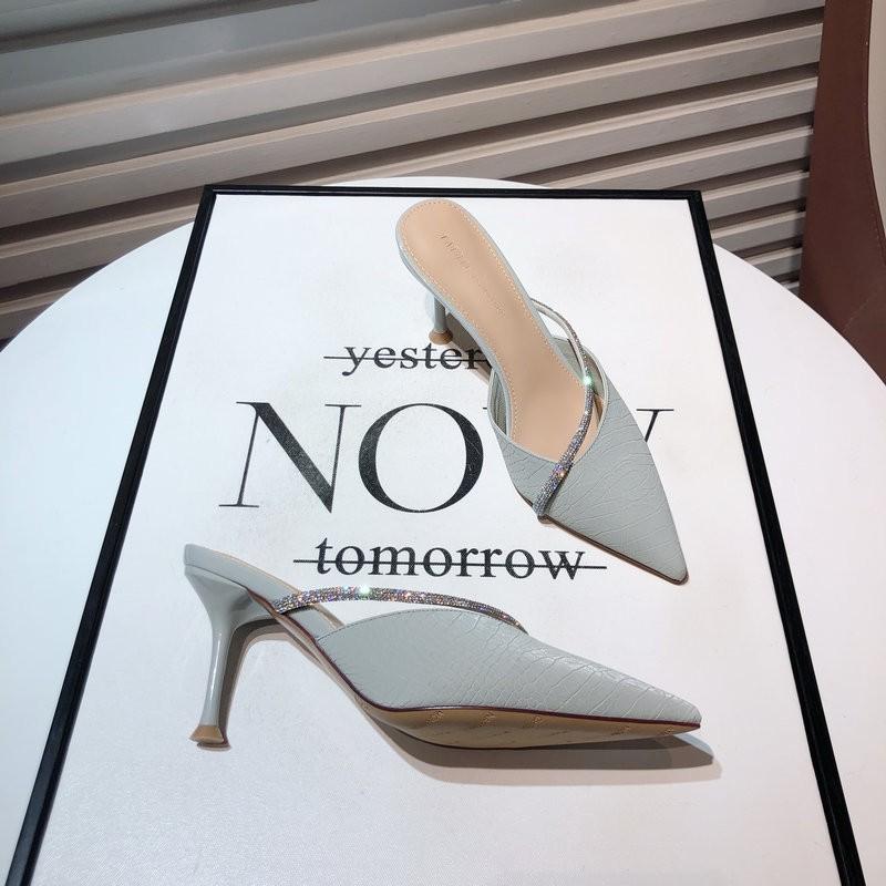 Cavalli Wear Temperament Baotou Half Drag Socialite Small Fresh Girl Rhinestone Tip with High Heels Cool Slippers