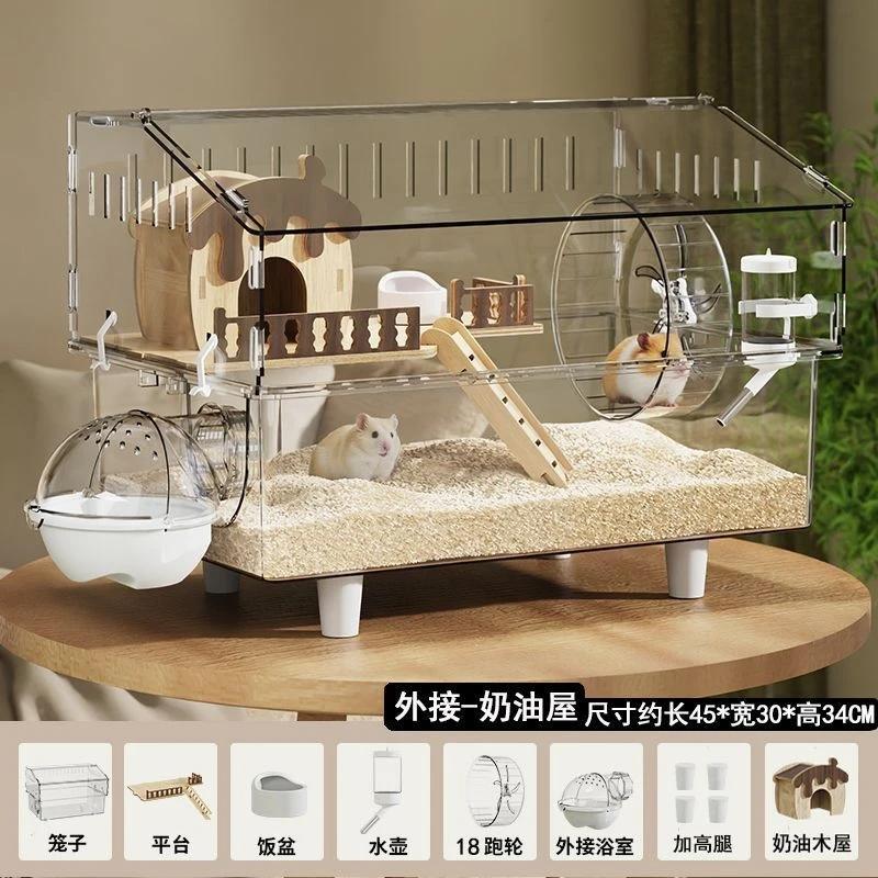 Hamster Cage Transparent Villa Large Gold Wire Anti Bite Anti Escape Winterproof Easy Clean Home For Kids Pet Lovers Cozy Gift