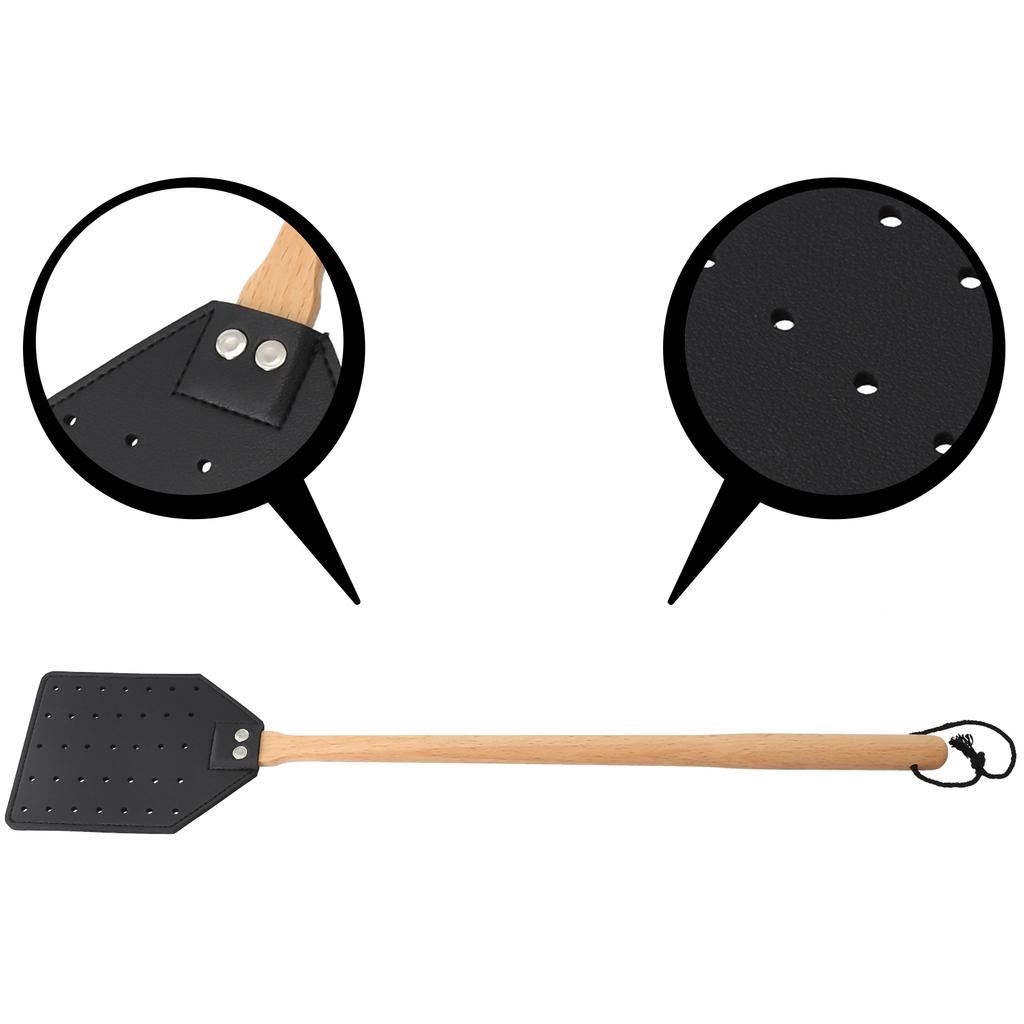 Double-sided Leather Fly Swatter Brown Leather With Beech Wood Long Handle Fly Killer Mosquito Swatter For Home Garden