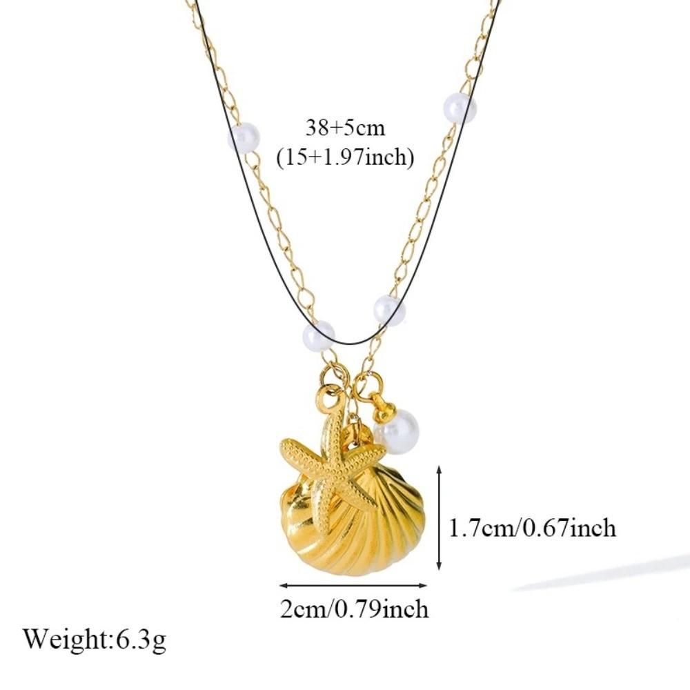 Pearl Accent Shell Necklace Gold Color Drop Earrings Stylish Women Jewelry Beach Wear