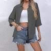Women's Casual Solid Color Button-down Shirt Three-quarter Sleeve Dress Shirt Lapel Work Shirt With Pockets