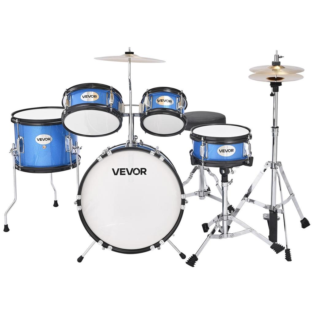 VEVOR Kids Drum Set, 5-Piece 14 in / 355.6 mm Junior Drum Sets, Beginner Drums Set with Adjustable Throne and Two Pairs of Drumsticks