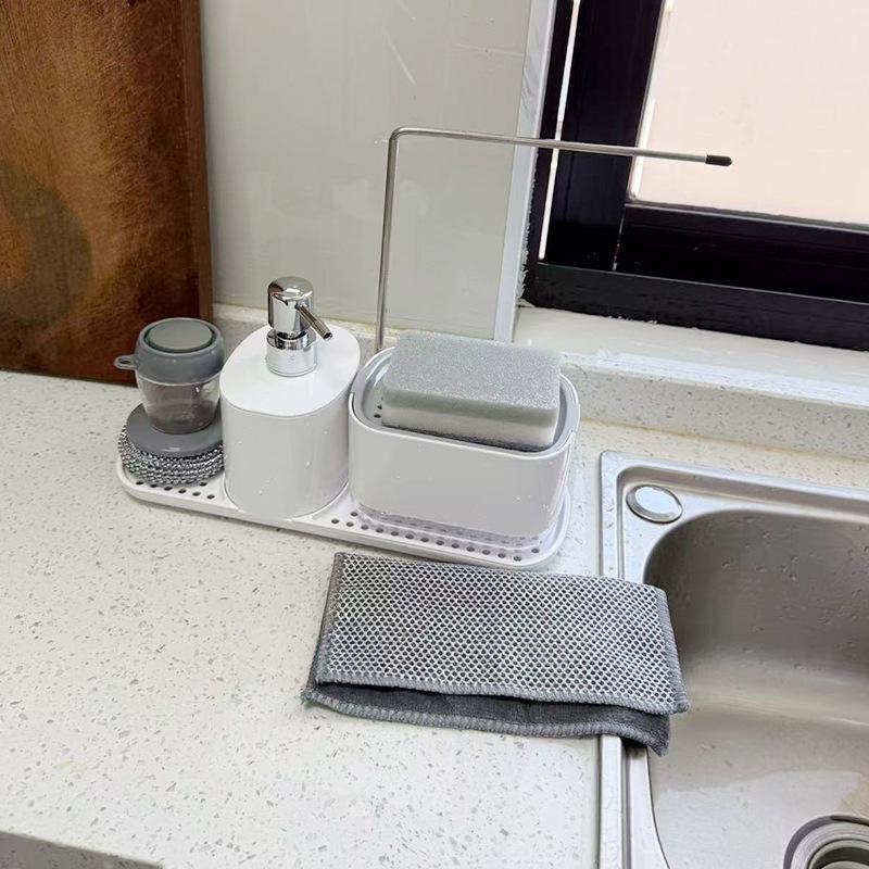 Manual Press Soap & Sponge Holder Dispenser for Kitchen & Bathroom