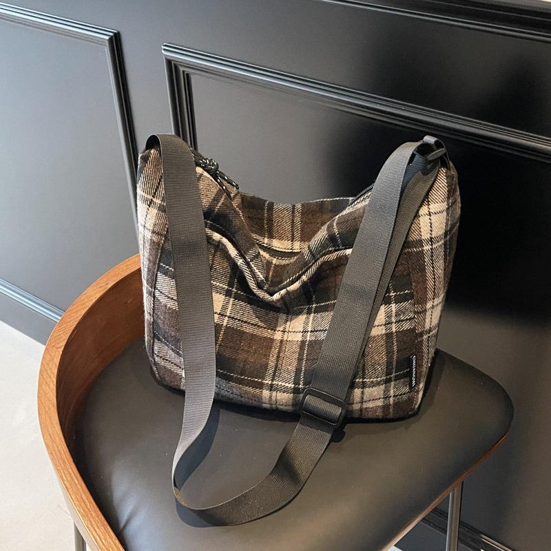 Retro plaid summer bag women's new casual messenger commuter bag college student shoulder tote bag