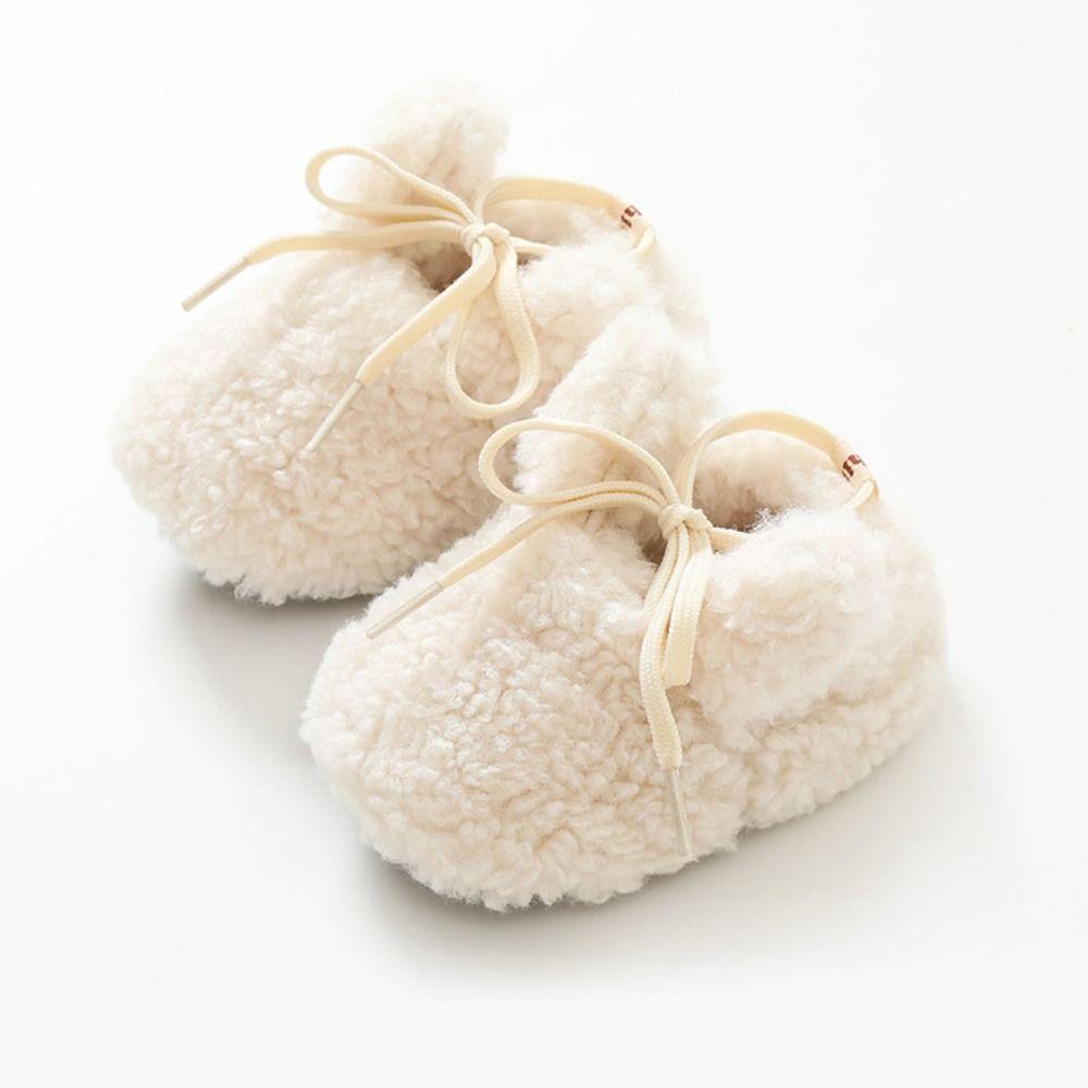 Chaussons en coton doux pour nouveau-né, bottillons de berceau en polaire d'agneau, chaussures de marche mignonnes pour bébé, hiver