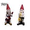 Dark Pastoral Style Decoration Halloween Skeleton Gnome Musician Resin Figurine, Hand-Painted Gothic Statue with Guitar Dwarf Band Figurines